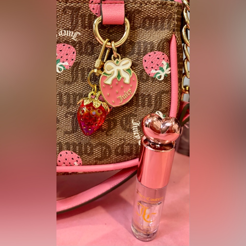 NWT JUICY COUTURE Pink Strawberry Print Shoulder Bag with 2 strawberry charm🍓 - Picture 2 of 13